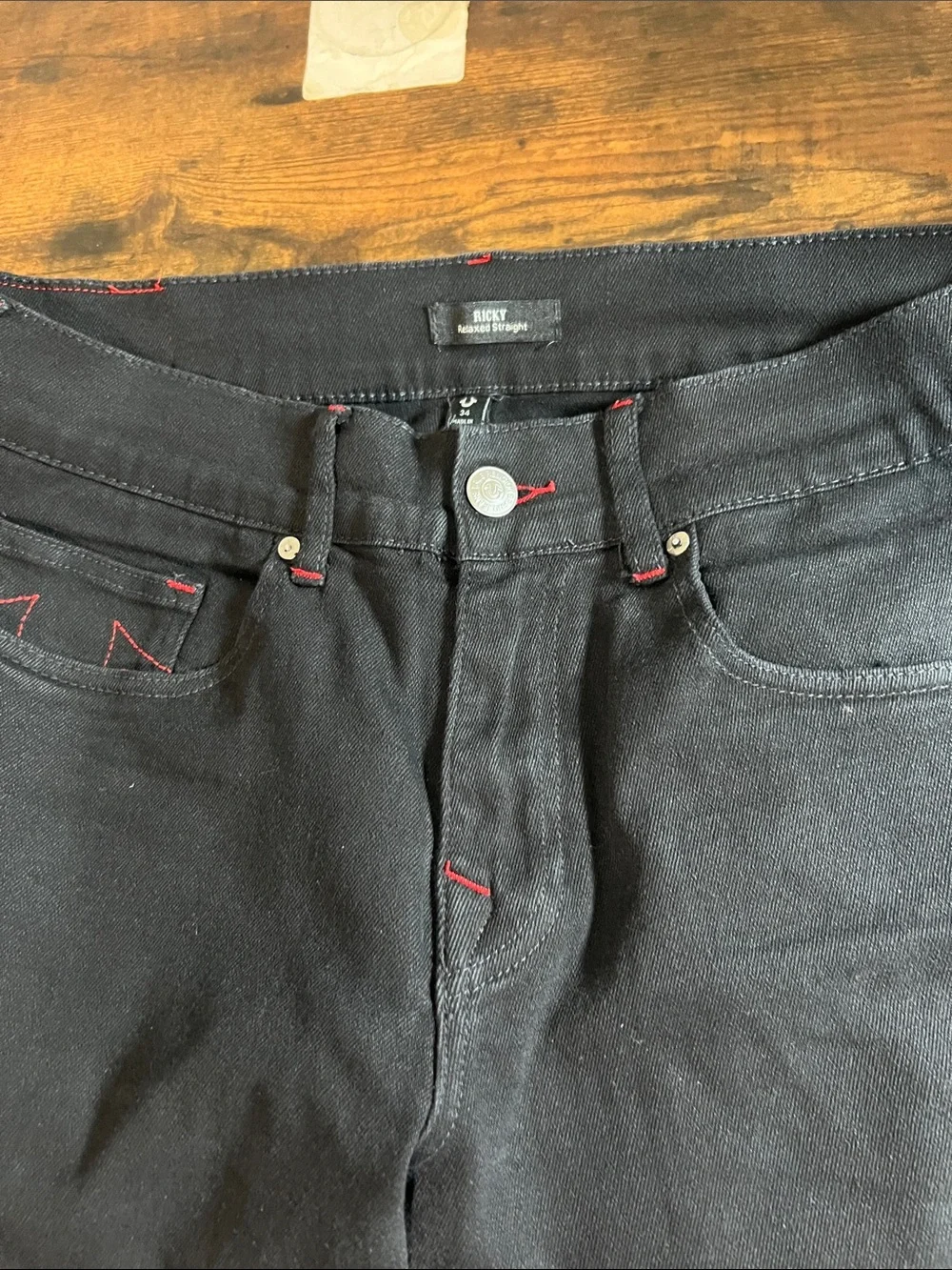 True Religion Men’s Black Jeans with Red Stitching